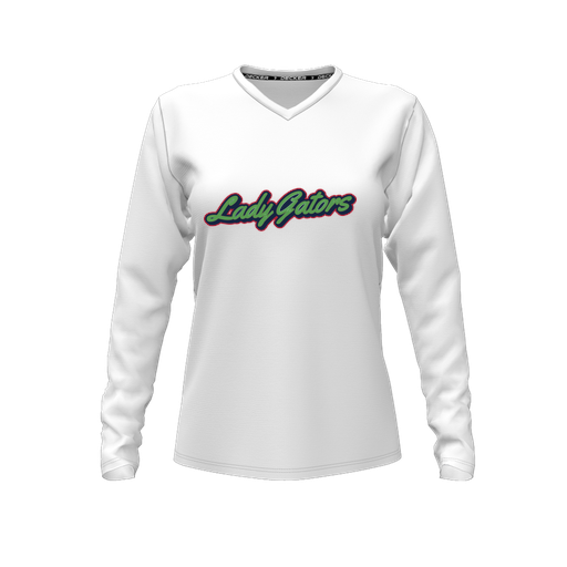 [FTLVCFWH-FYXS-LOGO1] Decker Comfort T-Shirt (Female Youth XS, White, V Neck, Logo 1, Long Sleeve)