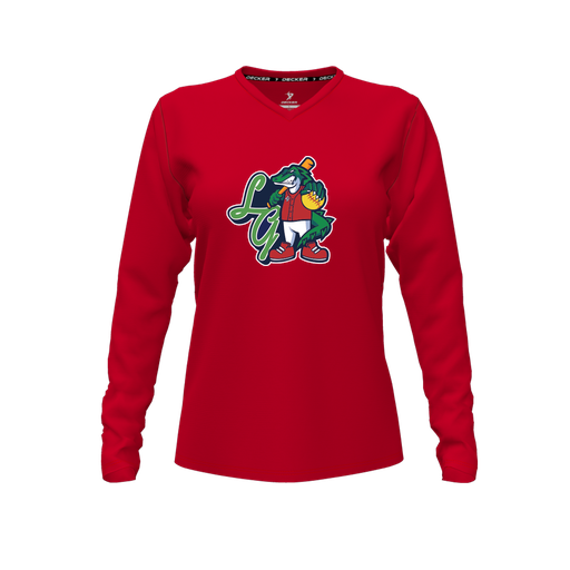 [FTLVCFRD-FYXS-LOGO2] Decker Comfort T-Shirt (Female Youth XS, Red, V Neck, Logo 2, Long Sleeve)