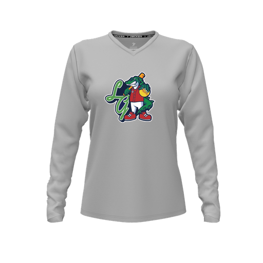 [CUS-DFW-TEES-CMF-VNK-LSL-GRY-FYXS-LOGO2] Comfort T-Shirt (Female Youth XS, Gray, V Neck, Logo 2, Long Sleeve)