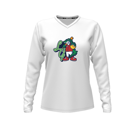 [FTLVPTWH-FYXS-LOGO2] Decker Performance T-Shirt (Female Youth XS, White, V Neck, Logo 2, Long Sleeve)