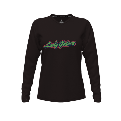 [CUS-DFW-TEES-PER-VNK-LSL-BLK-FYXS-LOGO1] Decker Performance T-Shirt (Female Youth XS, Black, V Neck, Logo 1, Long Sleeve)