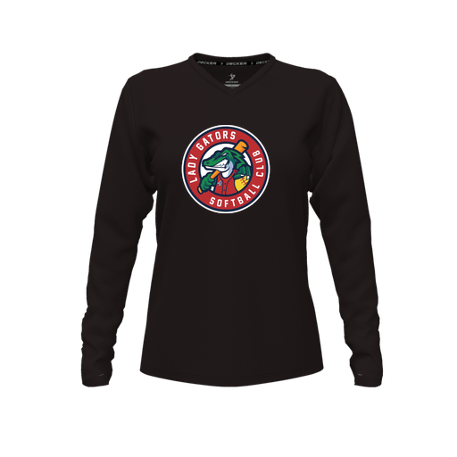 [FTLVPTBK-FYXS-LOGO3] Decker Performance T-Shirt (Female Youth XS, Black, V Neck, Logo 3, Long Sleeve)