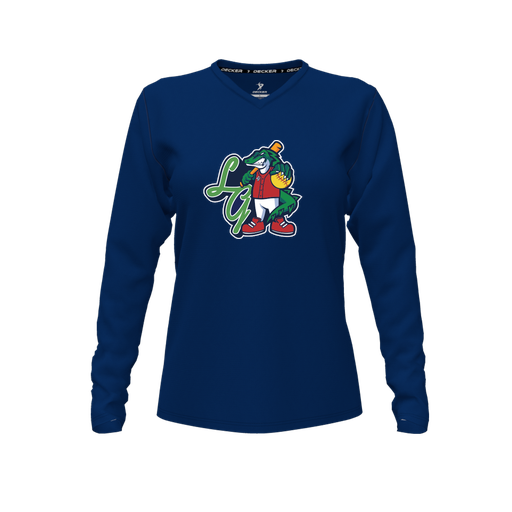 [CUS-DFW-TEES-PER-VNK-LSL-NVY-FYXS-LOGO2] Performance T-Shirt (Female Youth XS, Navy, V Neck, Logo 2, Long Sleeve)