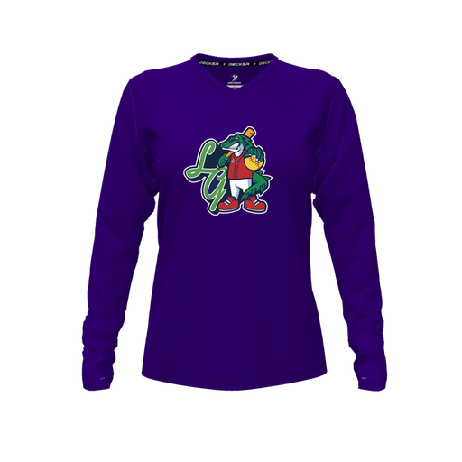 [CUS-DFW-TEES-PER-VNK-LSL-PUR-FYXS-LOGO2] Performance T-Shirt (Female Youth XS, Purple, V Neck, Logo 2, Long Sleeve)