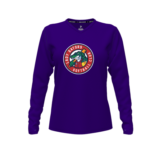 [CUS-DFW-TEES-PER-VNK-LSL-PUR-FYXS-LOGO3] Performance T-Shirt (Female Youth XS, Purple, V Neck, Logo 3, Long Sleeve)